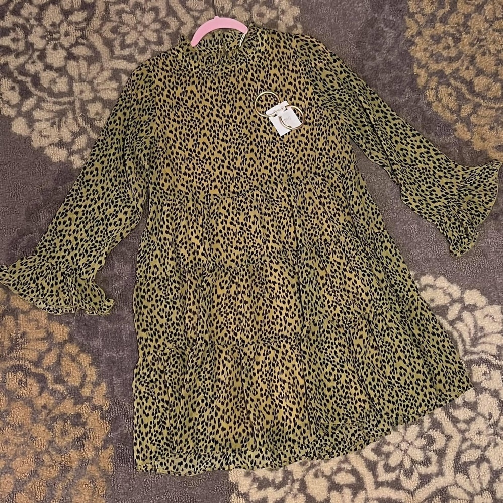 JODIFL LINED, mustard dress with micro Dalmatian spots